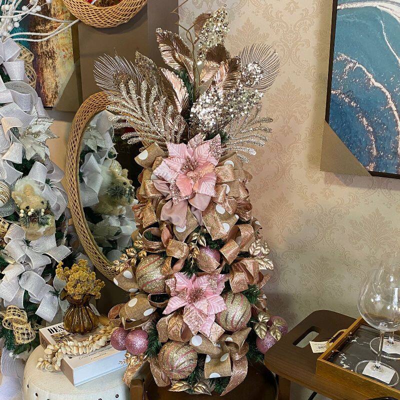 Árvore de Natal Decorada Rosa e Champanhe 104cm :: Primavera Design